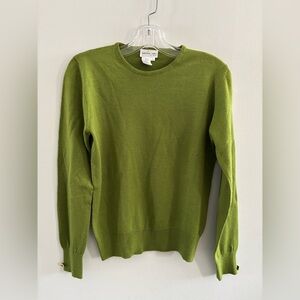 Anthony Saks Green Crewneck Sweater Vintage Gold ButtonsWool Blend Sz. Small